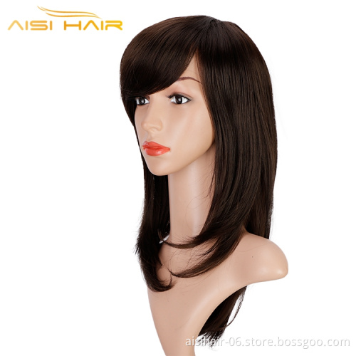 Aisi Hair Top Selling Long Straight Wave Lace Front With Bangs For Black White Women Synthetic Extensions Human Hair